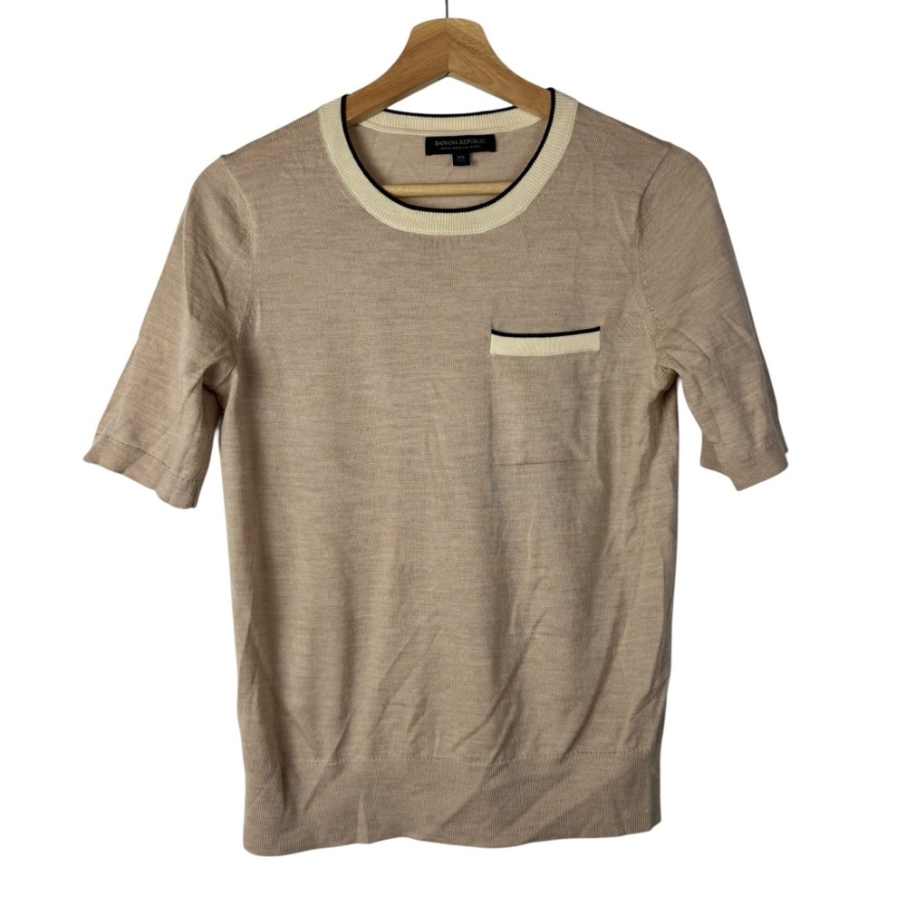 Banana Republic Light Brown Beige Merino Wool Short Sleeve Knit Top XS